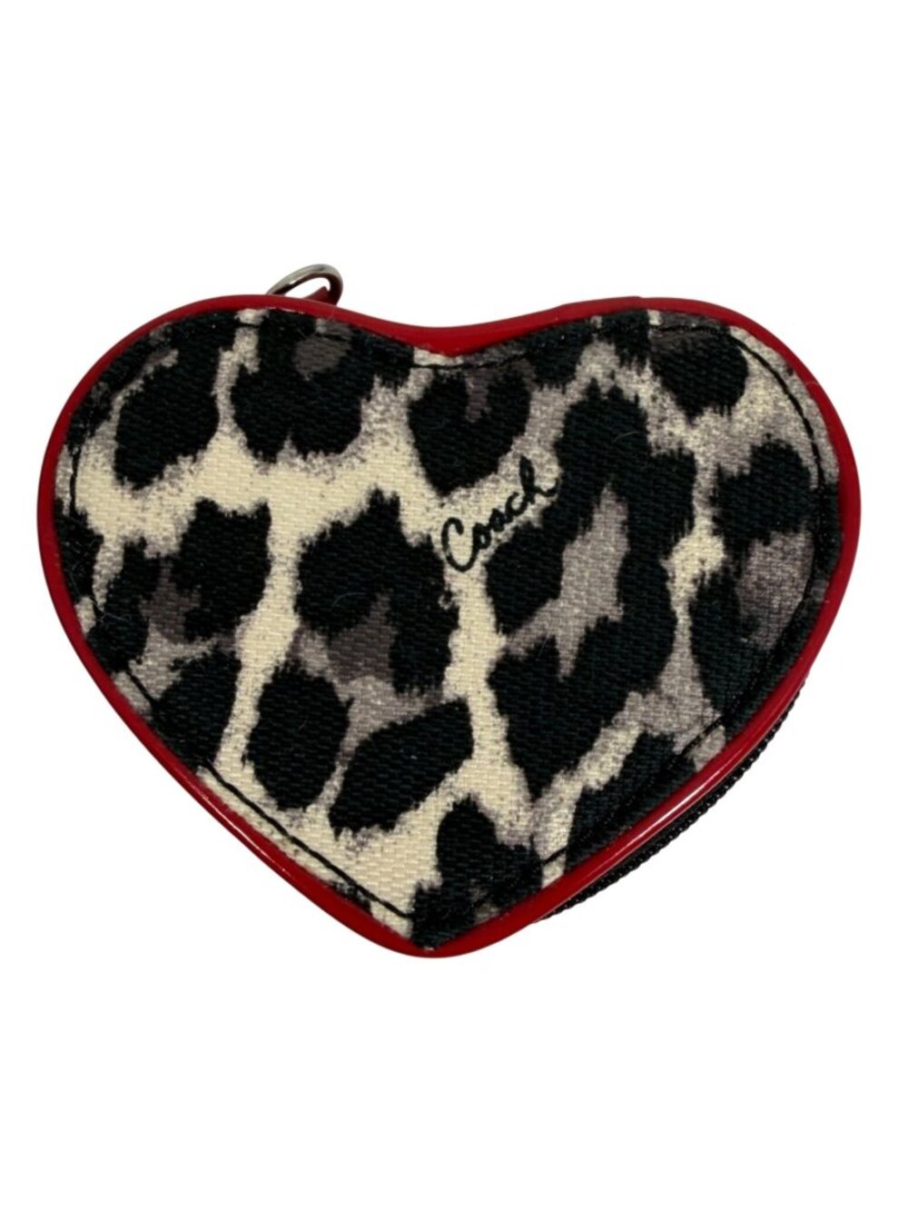 Coach Ocelot Heart-Shaped Mini Travel Jewelry Zip-Around Case Satin Pouch EUC - Picture 1 of 7